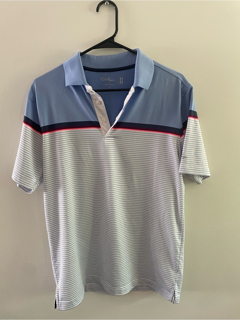 Walter Hagen Light Blue Polo with Navy and Red Stripes